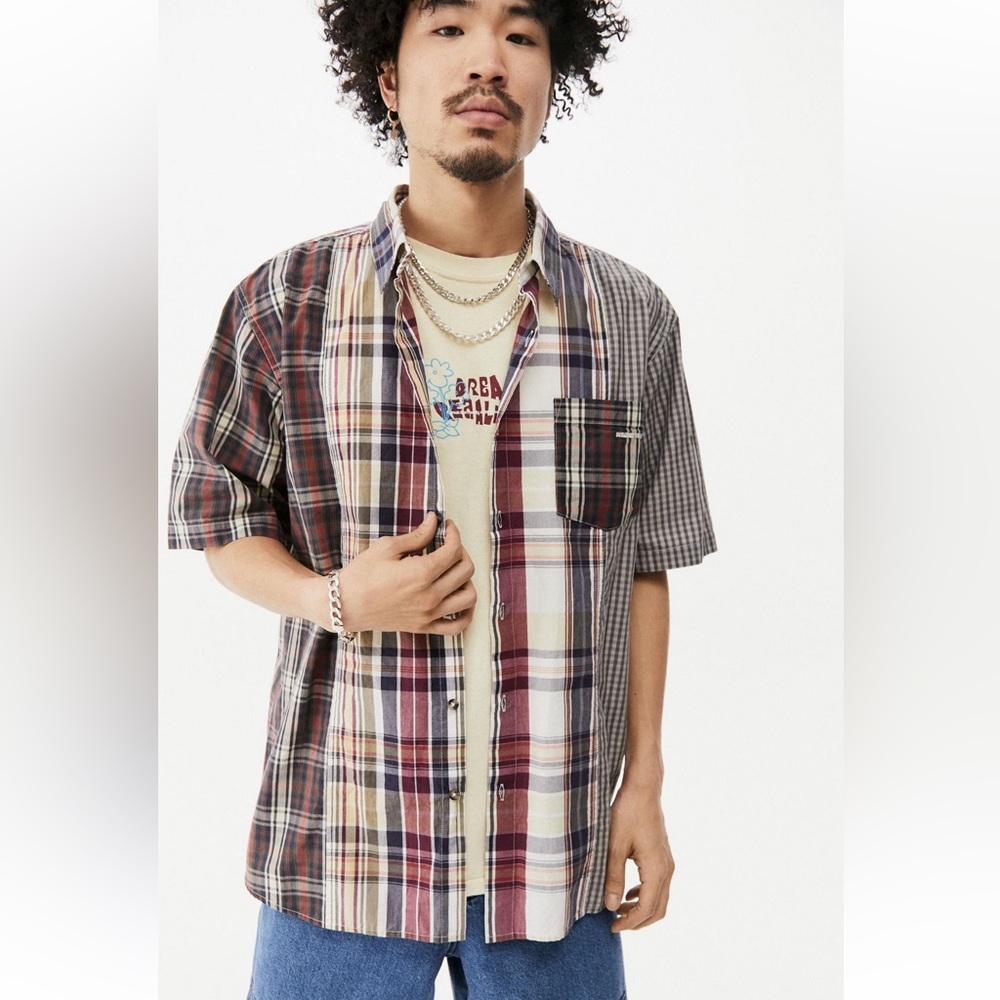 NWT Urban Outfitters Spliced Plaid Shirt Sz L
